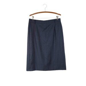 Escada Margaretha Ley Pencil Skirt Navy Pinstripe Wool Womens Size 44 US Size 14